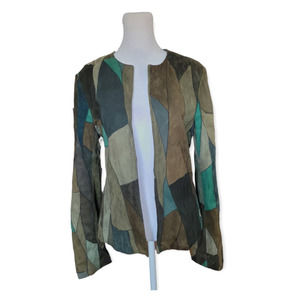 Sheri Bodell Vintage Genuine Leather Patchwork Open Front Jacket Size 8